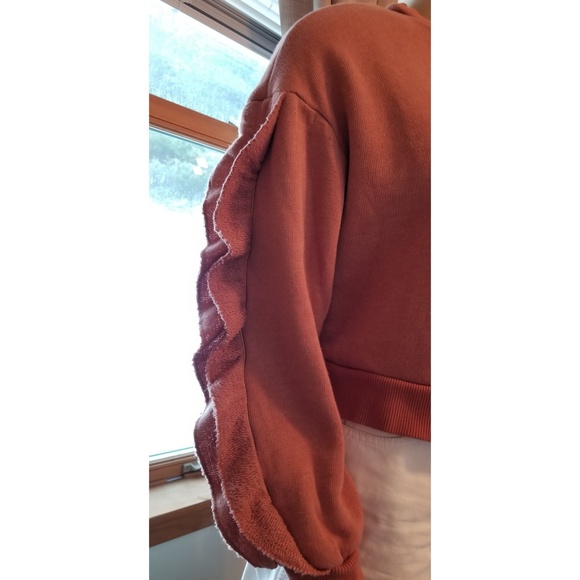 Don't Ask Why Crop Sweater, Ruffles on Sleeves, OS - Picture 3 of 5